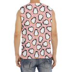 Pink Polka Dot Penguin Pattern Print Men's Fitness Tank Top