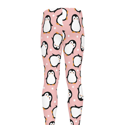 Pink Polka Dot Penguin Pattern Print Men's leggings