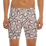 Pink Polka Dot Penguin Pattern Print Men's Long Boxer Briefs