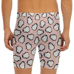 Pink Polka Dot Penguin Pattern Print Men's Long Boxer Briefs