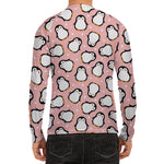 Pink Polka Dot Penguin Pattern Print Men's Long Sleeve Rash Guard