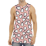 Pink Polka Dot Penguin Pattern Print Men's Muscle Tank Top