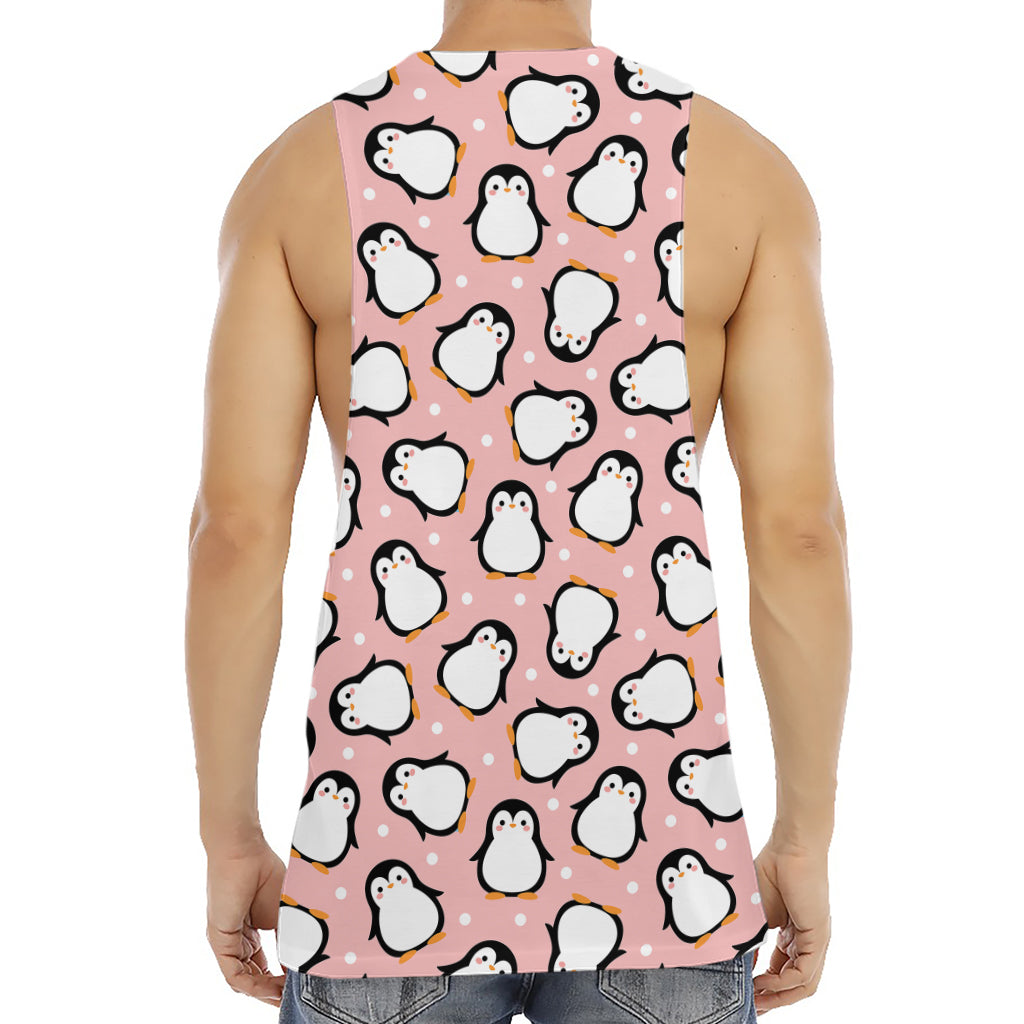 Pink Polka Dot Penguin Pattern Print Men's Muscle Tank Top