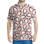 Pink Polka Dot Penguin Pattern Print Men's Polo Shirt