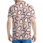 Pink Polka Dot Penguin Pattern Print Men's Polo Shirt