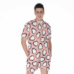 Pink Polka Dot Penguin Pattern Print Men's Rompers
