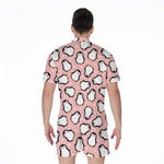 Pink Polka Dot Penguin Pattern Print Men's Rompers