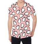 Pink Polka Dot Penguin Pattern Print Men's Shirt