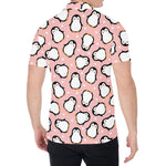 Pink Polka Dot Penguin Pattern Print Men's Shirt