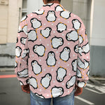 Pink Polka Dot Penguin Pattern Print Men's Shirt Jacket