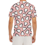 Pink Polka Dot Penguin Pattern Print Men's Short Sleeve Rash Guard