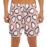 Pink Polka Dot Penguin Pattern Print Men's Split Running Shorts