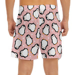 Pink Polka Dot Penguin Pattern Print Men's Split Running Shorts