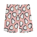 Pink Polka Dot Penguin Pattern Print Men's Sports Shorts