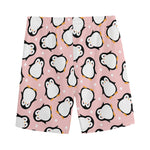 Pink Polka Dot Penguin Pattern Print Men's Sports Shorts