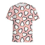 Pink Polka Dot Penguin Pattern Print Men's Sports T-Shirt