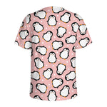 Pink Polka Dot Penguin Pattern Print Men's Sports T-Shirt