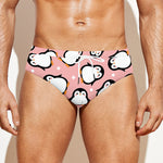 Pink Polka Dot Penguin Pattern Print Men's Swim Briefs