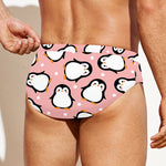 Pink Polka Dot Penguin Pattern Print Men's Swim Briefs