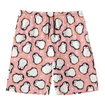 Pink Polka Dot Penguin Pattern Print Men's Swim Trunks