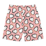 Pink Polka Dot Penguin Pattern Print Men's Swim Trunks
