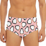 Pink Polka Dot Penguin Pattern Print Men's Triangle Swim Briefs