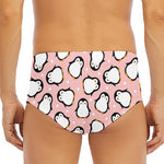 Pink Polka Dot Penguin Pattern Print Men's Triangle Swim Briefs
