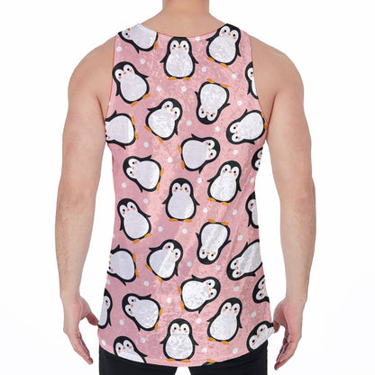 Pink Polka Dot Penguin Pattern Print Men's Velvet Tank Top