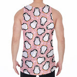 Pink Polka Dot Penguin Pattern Print Men's Velvet Tank Top