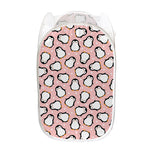 Pink Polka Dot Penguin Pattern Print Mesh Laundry Hamper