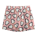 Pink Polka Dot Penguin Pattern Print Mesh Shorts