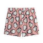 Pink Polka Dot Penguin Pattern Print Mesh Shorts