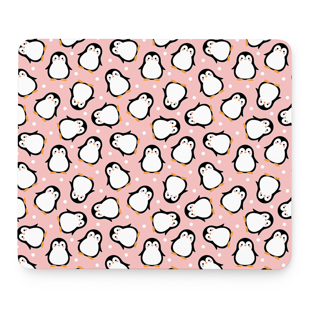 Pink Polka Dot Penguin Pattern Print Mouse Pad