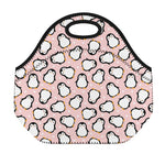 Pink Polka Dot Penguin Pattern Print Neoprene Lunch Bag