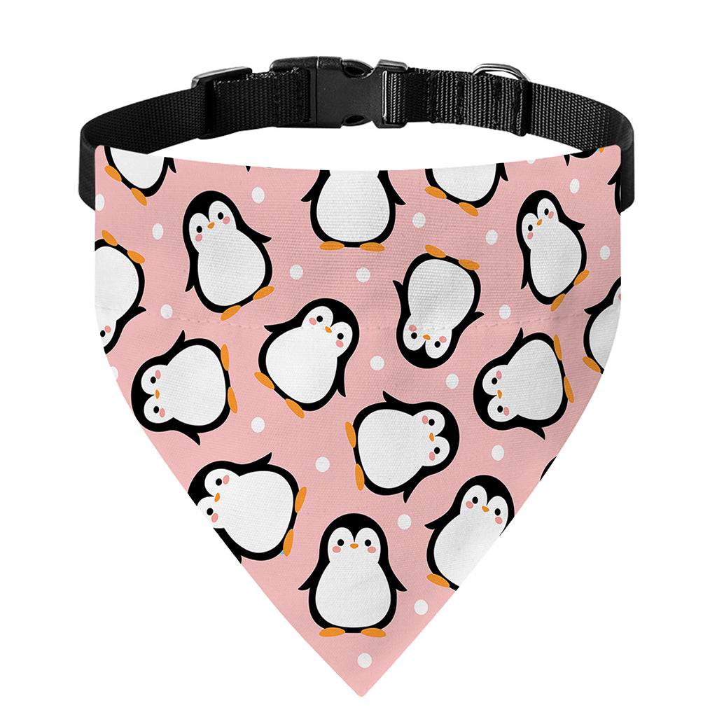 Pink Polka Dot Penguin Pattern Print Over The Collar Dog Bandana