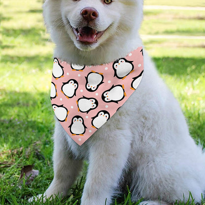 Pink Polka Dot Penguin Pattern Print Over The Collar Dog Bandana