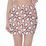 Pink Polka Dot Penguin Pattern Print Pencil Mini Skirt