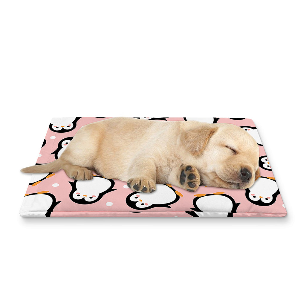 Pink Polka Dot Penguin Pattern Print Pet Cooling Mat Cover