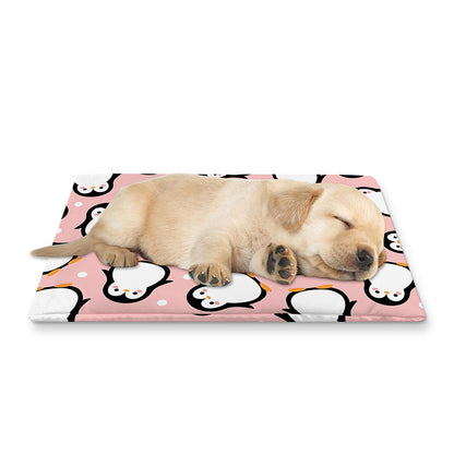 Pink Polka Dot Penguin Pattern Print Pet Cooling Mat Cover