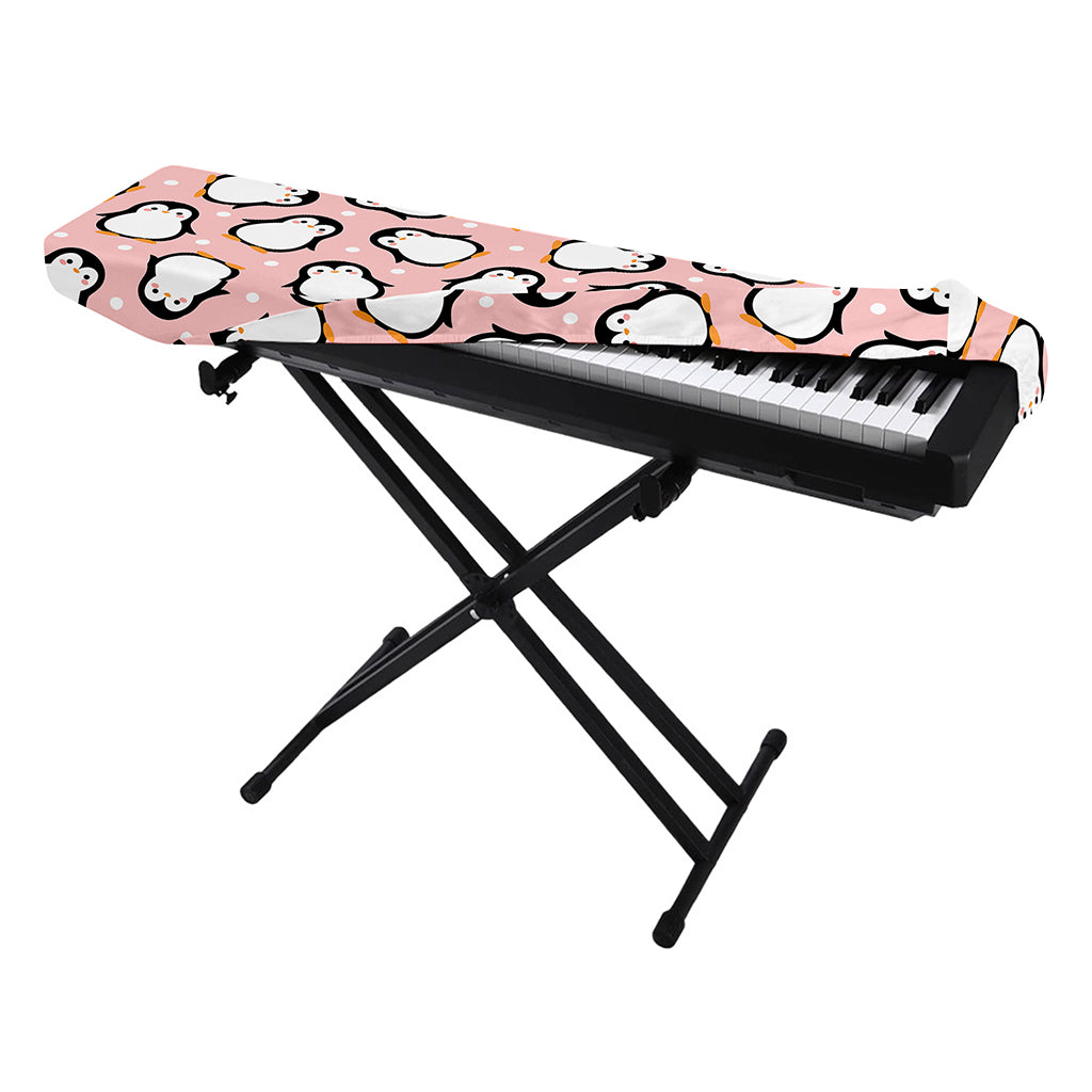 Pink Polka Dot Penguin Pattern Print Piano Keyboard Cover