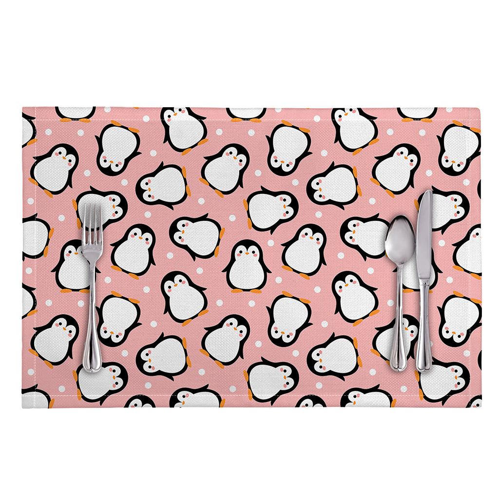Pink Polka Dot Penguin Pattern Print Placemat