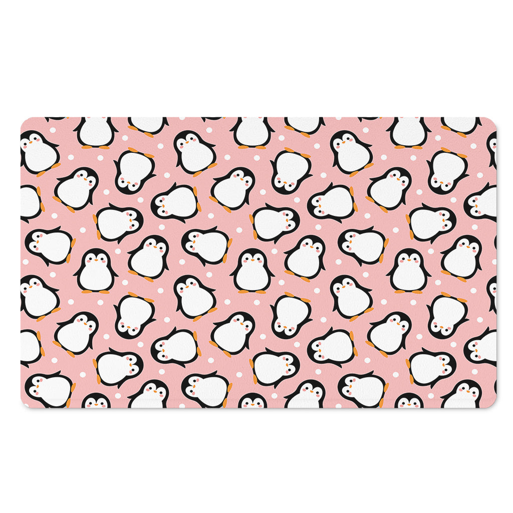 Pink Polka Dot Penguin Pattern Print Polyester Doormat