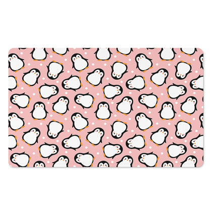 Pink Polka Dot Penguin Pattern Print Polyester Doormat