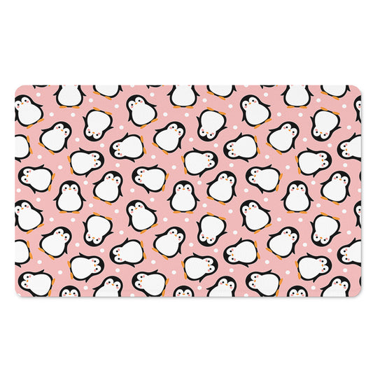 Pink Polka Dot Penguin Pattern Print Polyester Doormat
