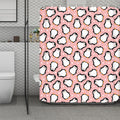 Pink Polka Dot Penguin Pattern Print Polyester Shower Curtain