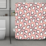 Pink Polka Dot Penguin Pattern Print Polyester Shower Curtain