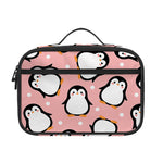 Pink Polka Dot Penguin Pattern Print Portable Lunch Bag