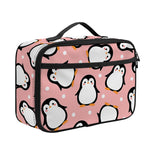 Pink Polka Dot Penguin Pattern Print Portable Lunch Bag