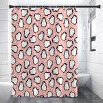 Pink Polka Dot Penguin Pattern Print Premium Shower Curtain