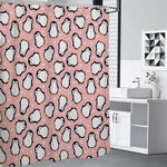 Pink Polka Dot Penguin Pattern Print Premium Shower Curtain